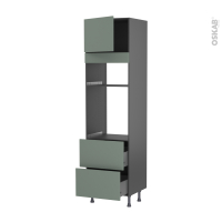 Colonne de cuisine N°1357 gris - Four+MO encastrable niche 36/38 - HELIA Vert - 1 porte 2 casseroliers - L60 x H217 x P58 cm