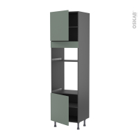 Colonne de cuisine N°1616 gris - Four+MO encastrable niche 36/38 - HELIA Vert - 2 portes - L60 x H217 x P58 cm