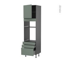 Colonne de cuisine N°1659 gris - Four+MO encastrable niche 36/38 - HELIA Vert - 1 porte 3 tiroirs - L60 x H217 x P58 cm