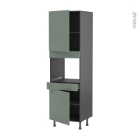 Colonne de cuisine N°2156 gris - Four encastrable niche 45  - HELIA Vert - 2 portes 1 tiroir - L60 x H195 x P58 cm