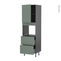 Colonne de cuisine N°2157 gris - Four encastrable niche 45  - HELIA Vert - 1 porte 2 casseroliers - L60 x H195 x P58 cm