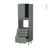 Colonne de cuisine N°2159 gris - Four encastrable niche 45  - HELIA Vert - 1 porte 4 tiroirs - L60 x H195 x P58 cm