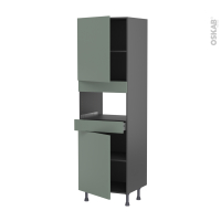 Colonne de cuisine N°2121 gris - MO encastrable niche 36/38 - HELIA Vert - 2 portes 1 tiroir - L60 x H195 x P58 cm