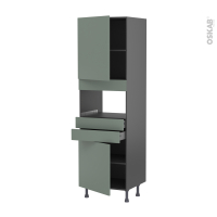 Colonne de cuisine N°2156 gris - MO encastrable niche 36/38 - HELIA Vert - 2 portes 2 tiroirs - L60 x H195 x P58 cm