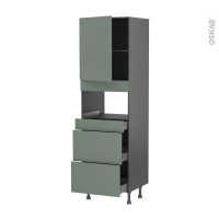 Colonne de cuisine N°2157 gris - MO encastrable niche 36/38 - HELIA Vert - 1 porte 3 tiroirs - L60 x H195 x P58 cm