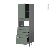 Colonne de cuisine N°2159 gris - MO encastrable niche 36/38 - HELIA Vert - 1 porte 5 tiroirs - L60 x H195 x P58 cm