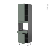 Colonne de cuisine N°2456 gris - Four encastrable niche 45  - HELIA Vert - 2 portes 1 tiroir - L60 x H217 x P58 cm