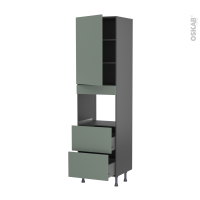 Colonne de cuisine N°2457 gris - Four encastrable niche 45  - HELIA Vert - 1 porte 2 casseroliers - L60 x H217 x P58 cm