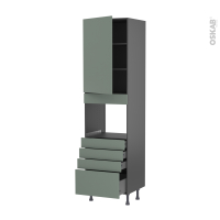 Colonne de cuisine N°2459 gris - Four encastrable niche 45  - HELIA Vert - 1 porte 4 tiroirs - L60 x H217 x P58 cm