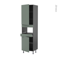 Colonne de cuisine N°2421 gris - MO encastrable niche 36/38 - HELIA Vert - 2 portes 1 tiroir - L60 x H217 x P58 cm