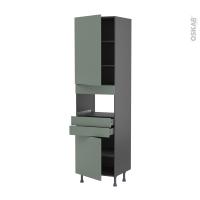 Colonne de cuisine N°2456 gris - MO encastrable niche 36/38 - HELIA Vert - 2 portes 2 tiroirs - L60 x H217 x P58 cm