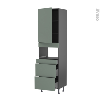 Colonne de cuisine N°2457 gris - MO encastrable niche 36/38 - HELIA Vert - 1 porte 3 tiroirs - L60 x H217 x P58 cm