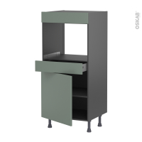 Colonne de cuisine N°56 gris - Four encastrable niche 45  - HELIA Vert - 1 porte 1 tiroir - L60 x H125 x P58 cm