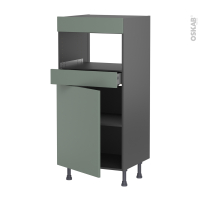 Colonne de cuisine N°21 gris - MO encastrable niche 36/38 - HELIA Vert - 1 porte 1 tiroir - L60 x H125 x P58 cm