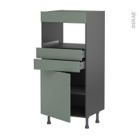 Colonne de cuisine N°56 gris - MO encastrable niche 36/38 - HELIA Vert - 1 porte 2 tiroirs - L60 x H125 x P58 cm