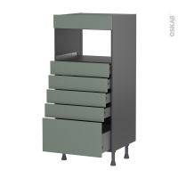 Colonne de cuisine N°59 gris - MO encastrable niche 36/38 - HELIA Vert - 5 tiroirs - L60 x H125 x P58 cm