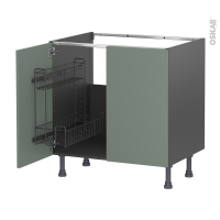 Meuble de cuisine gris - Sous évier - HELIA Vert - 2 portes lessiviel - L80 x H70 x P58 cm