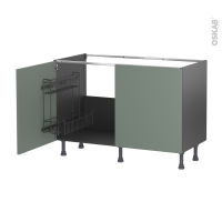 Meuble de cuisine gris - Sous évier - HELIA Vert - 2 portes lessiviel - L120 x H70 x P58 cm