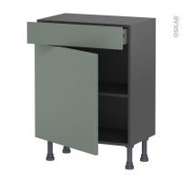 Meuble de cuisine gris - Bas - HELIA Vert - 1 porte 1 tiroir - L60 x H70 x P37 cm