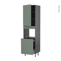 Colonne de cuisine N°2416 gris - Four encastrable niche 60 - HELIA Vert - 1 porte 1 porte coulissante - L60 x H217 x P58 cm