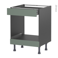 Meuble de cuisine gris - Bas MO encastrable niche 45 - HELIA Vert - 1 tiroir haut - L60 x H70 x P58 cm