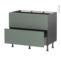 Meuble de cuisine gris - Casserolier - Faux tiroir haut - HELIA Vert - 1 tiroir - L100 x H70 x P58 cm