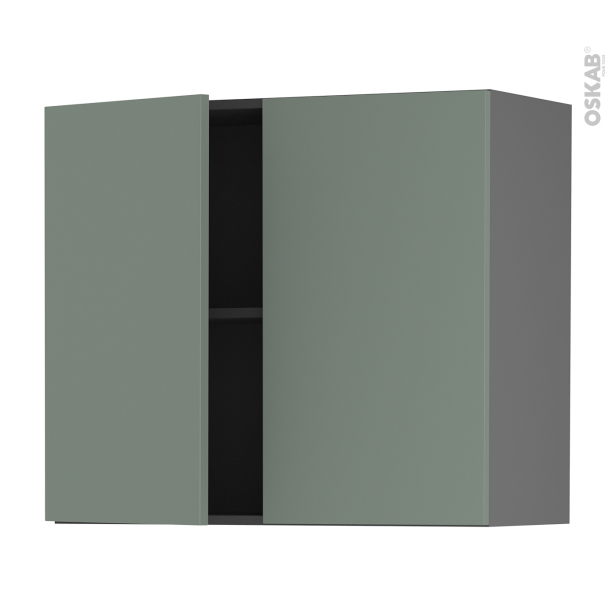 Meuble de cuisine gris Haut ouvrant <br />HELIA Vert, 2 portes, L80 x H70 x P37 cm 