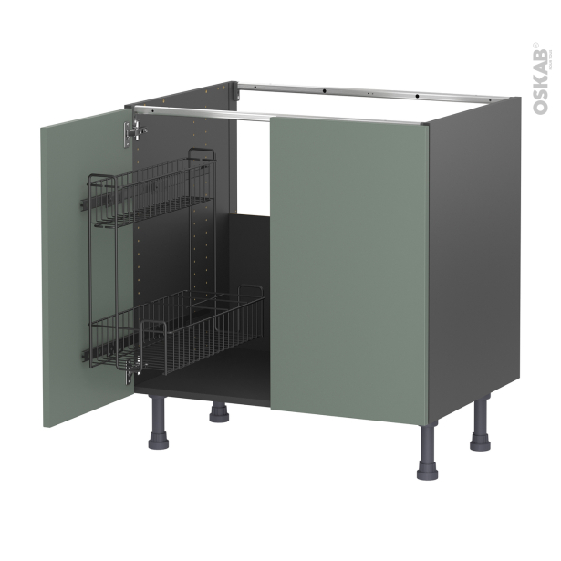Meuble de cuisine gris Sous évier <br />HELIA Vert, 2 portes lessiviel, L80 x H70 x P58 cm 