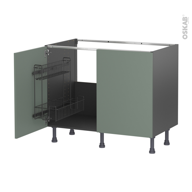 Meuble de cuisine gris Sous évier <br />HELIA Vert, 2 portes lessiviel, L100 x H70 x P58 cm 