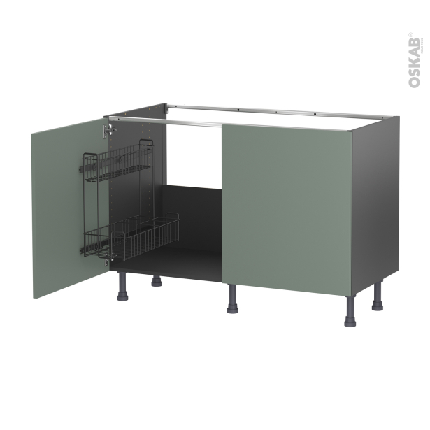 Meuble de cuisine gris Sous évier <br />HELIA Vert, 2 portes lessiviel, L120 x H70 x P58 cm 