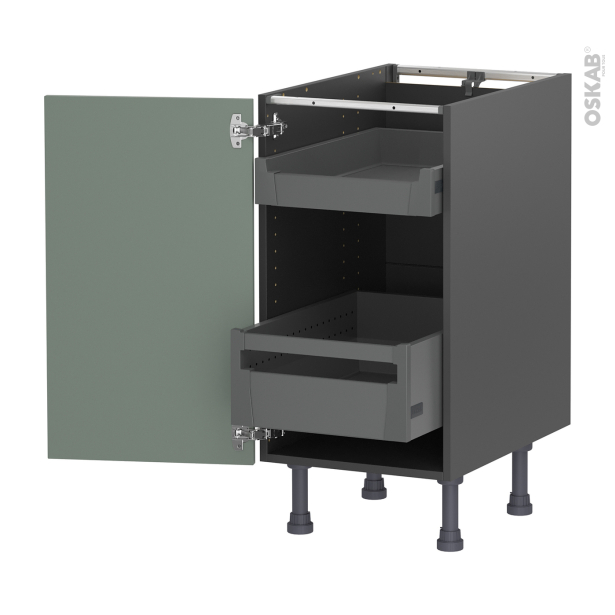 Meuble de cuisine gris Bas <br />HELIA Vert, 2 tiroirs à l'anglaise, L40 x H70 x P58 cm 