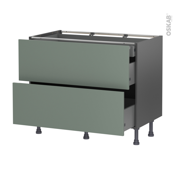 Meuble de cuisine gris Casserolier <br />HELIA Vert, 2 tiroirs 1 tiroir à l'anglaise, L100 x H70 x P58 cm 