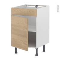 Meuble de cuisine - Bas - Faux tiroir haut - HOSTA Chêne prestige - 1 porte  - L50 x H70 x P58 cm