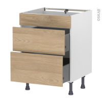 Meuble de cuisine - Casserolier - Faux tiroir haut - HOSTA Chêne prestige - 2 tiroirs - L60 x H70 x P58 cm
