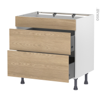 Meuble de cuisine - Casserolier - Faux tiroir haut - HOSTA Chêne prestige - 2 tiroirs - L80 x H70 x P58 cm
