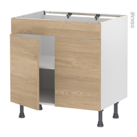 Meuble de cuisine - Bas - Faux tiroir haut - HOSTA Chêne prestige - 2 portes - L80 x H70 x P58 cm