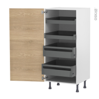 Colonne de cuisine N°27 - Armoire de rangement - HOSTA Chêne prestige - 4 tiroirs à l'anglaise - L60 x H125 x P58 cm