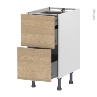 Meuble de cuisine - Casserolier - HOSTA Chêne prestige - 2 tiroirs 1 tiroir à l'anglaise - L40 x H70 x P58 cm