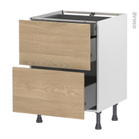 Meuble de cuisine - Casserolier - HOSTA Chêne prestige - 2 tiroirs 1 tiroir à l'anglaise - L60 x H70 x P58 cm