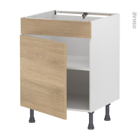 Meuble de cuisine - Bas - Faux tiroir haut - HOSTA Chêne prestige - 1 porte - L60 x H70 x P58 cm