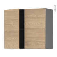 Meuble de cuisine gris - Haut ouvrant - HOSTA Chêne prestige - 2 portes - L80 x H70 x P37 cm
