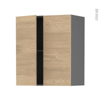 Meuble de cuisine gris - Haut ouvrant - HOSTA Chêne prestige - 2 portes - L60 x H70 x P37 cm