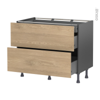 Meuble de cuisine gris - Casserolier - HOSTA Chêne prestige - 2 tiroirs 1 tiroir à l'anglaise - L100 x H70 x P58 cm