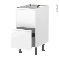 Meuble de cuisine - Sous évier - Faux tiroir haut - IPOMA Blanc brillant - 1 tiroir - L40 x H70 x P58 cm