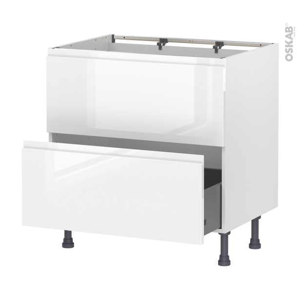 Meuble de cuisine Sous évier <br />Faux tiroir haut, IPOMA Blanc brillant, 1 tiroir, L80 x H70 x P58 cm 
