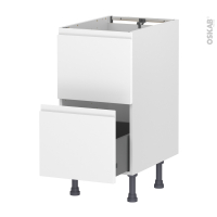 Meuble de cuisine - Sous évier - Faux tiroir haut - IPOMA Blanc mat - 1 tiroir - L40 x H70 x P58 cm