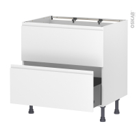 Meuble de cuisine - Sous évier - Faux tiroir haut - IPOMA Blanc mat - 1 tiroir - L80 x H70 x P58 cm