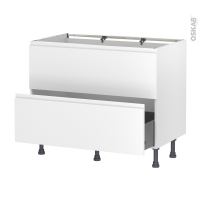 Meuble de cuisine - Sous évier - Faux tiroir haut - IPOMA Blanc mat - 1 tiroir - L100 x H70 x P58 cm
