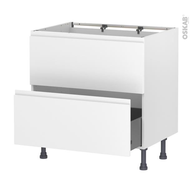 Meuble de cuisine Sous évier <br />Faux tiroir haut, IPOMA Blanc mat, 1 tiroir, L80 x H70 x P58 cm 