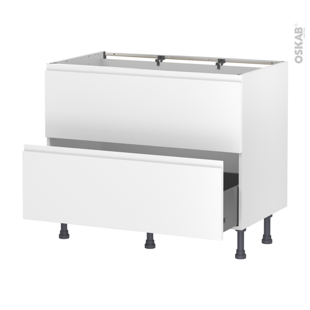 Meuble de cuisine Sous évier <br />Faux tiroir haut, IPOMA Blanc mat, 1 tiroir, L100 x H70 x P58 cm 